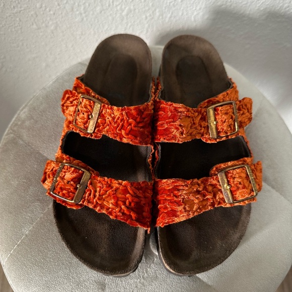Birkenstock Arizona Crushed Orange Velvet Sandals Size 36 - Picture 8 of 15